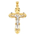 thumbnail image 2 of Wellingsale 14K Two 2 Tone White and Yellow Gold Polished Diamond Cut Ornate Religious Catholic Gothic Crucifix Pendant, 2 of 4