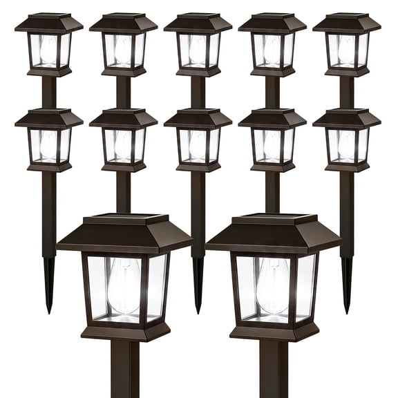 Rirool Solar Pathway Lights Outdoor 12 Pack, 6000K Cool White LED Landscape Lights Waterproof Auto On/Off Solar Garden Lights for Yard Walkway Driveway Patio Path