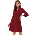 thumbnail image 1 of Vestido midi de manga larga con cuello simulado y ojo de cerradura de punto para mujer Vino rojo M, 1 of 5