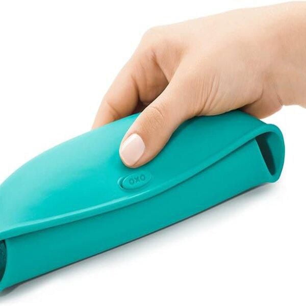 OXO Tot - Roll-Up Bib - Comfortable Soft Waterproof Lightweight Silicone Baby Bib and Toddler - Fabric Rolls Up into Pocket for Travel and Storage - Teal