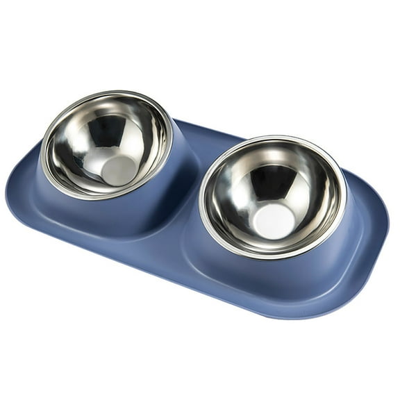 PETIMI Cat Bowl, Small Dog Bowls, Cat Food Bowl with 2 Removable Stainless Steel Feeding Bowls, Suitable for Small and Medium Sized Pets（Blue）