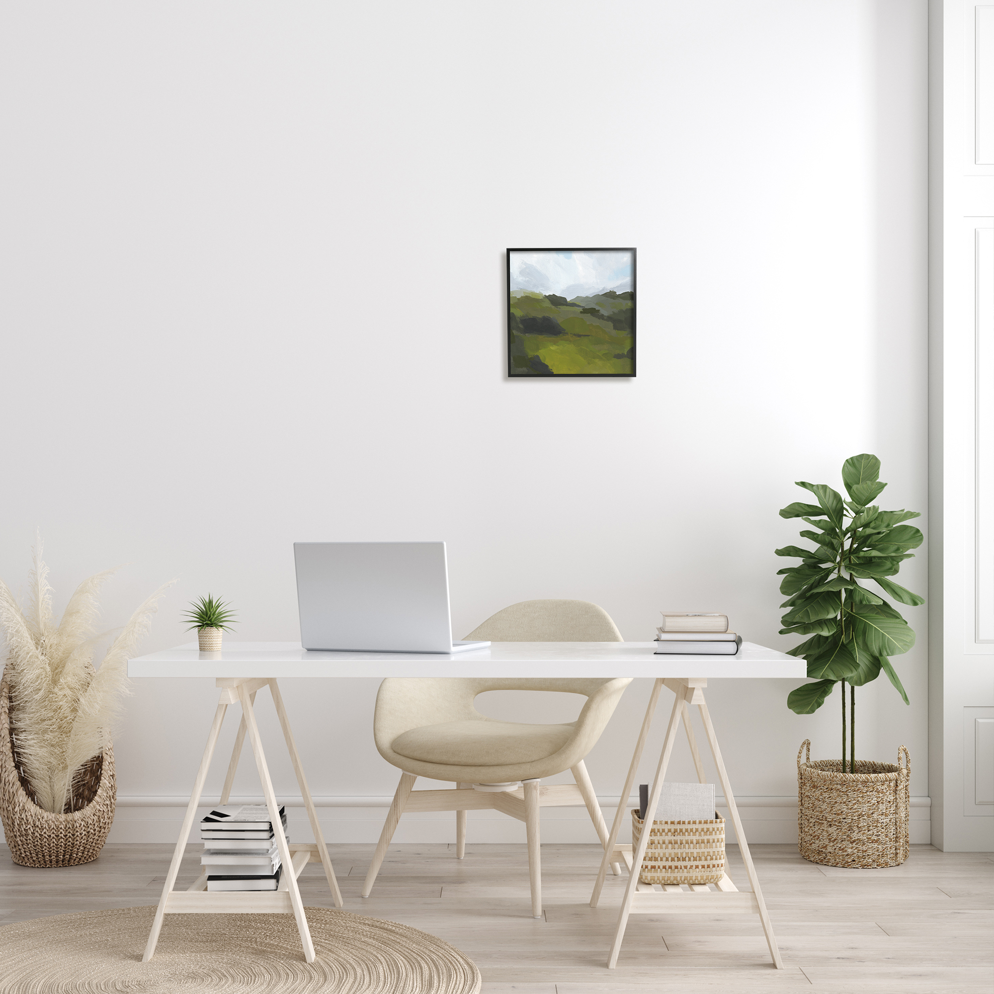 Stupell Industries Cloudy Hill Top Horizon Contemporary Green Foliage Landscape Painting Black Framed Art Print Wall Art, 12 x 12