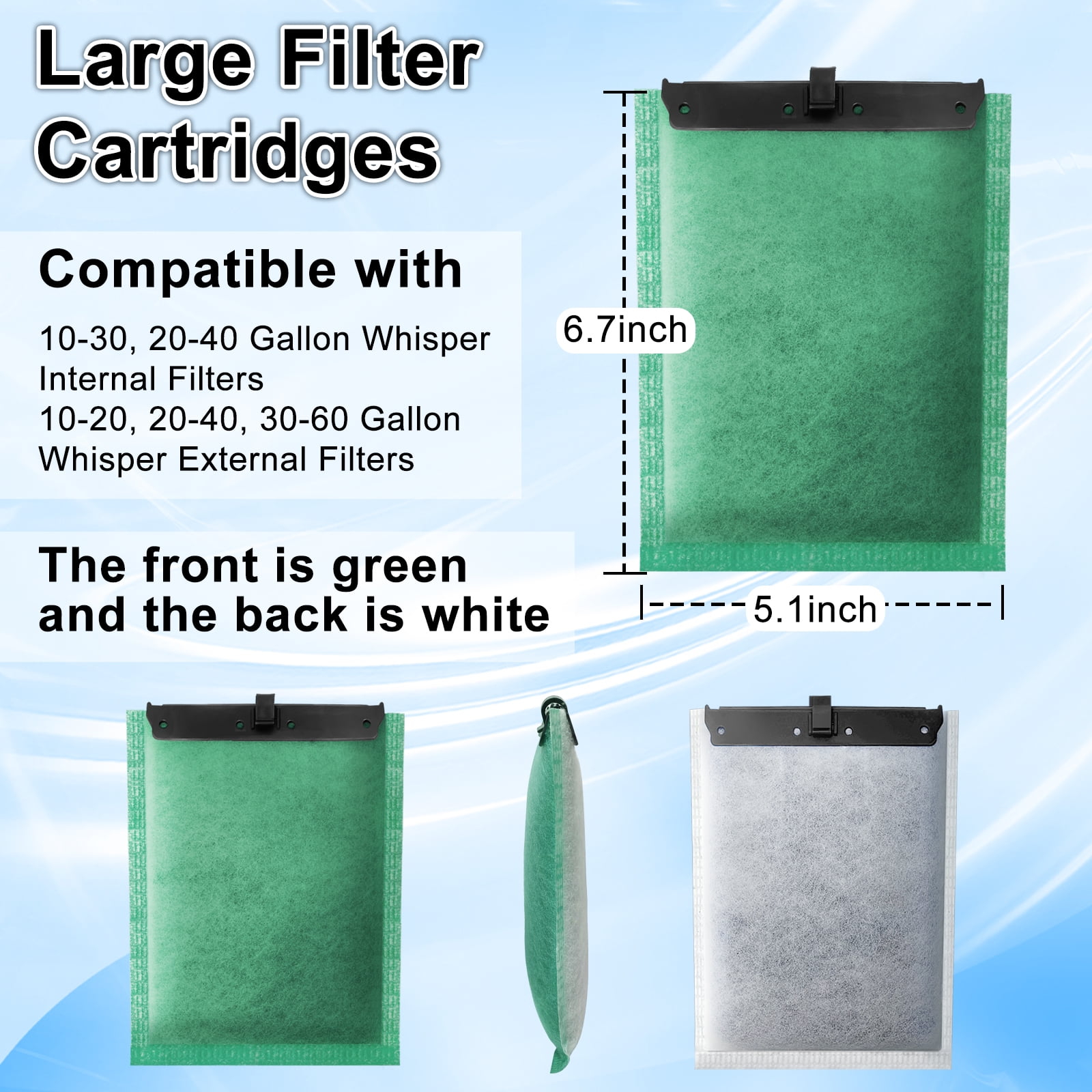 driamor 10 Pack Filter Cartridge for Tetra Whisper Bio-Bag Filters, Large Replacement Filter Cartridges for Aquariums Compatible with Tetra Whisper Filters 20i,40i/IQ20,30,45,60/PF20,30,40,60