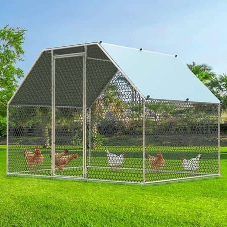 4 EVER WINNER Large Metal Chicken Coop & Walk-in Chicken Run with Waterproof Cover, Outdoor Poultry Cage for Chickens, Ducks, Rabbits, Outside Pet Kennel for Dogs & Cats, 6.3'L x 9.2'W x 6.4'H