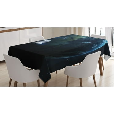Ambesonne Galaxy Tablecloth Rectangular Table Cover, Spaceship Earth Fiction, 52"x70", Navy Blue Grey