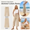thumbnail image 5 of TEMOFON Linen Capri Pants Summer Wide Leg Pants for Women Casual Palazzo Khaki Womens Pant with Pocket L, 5 of 8