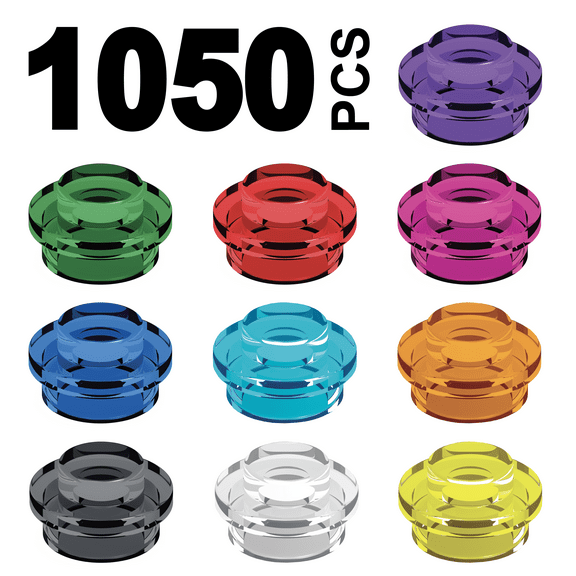 1050PCS Transparent-Variety 1x1 Round Plates Bulk Building Blocks Parts and Pieces Dots Pieces See-Through Circle Studs Flat Brick Plate Set 100% Compatible with Lego 4073
