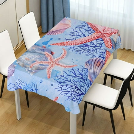 

ALAZA Starfish Seashell Conch Rectangle Tablecloth Tablecover Dinning Table Cloth 60 x108