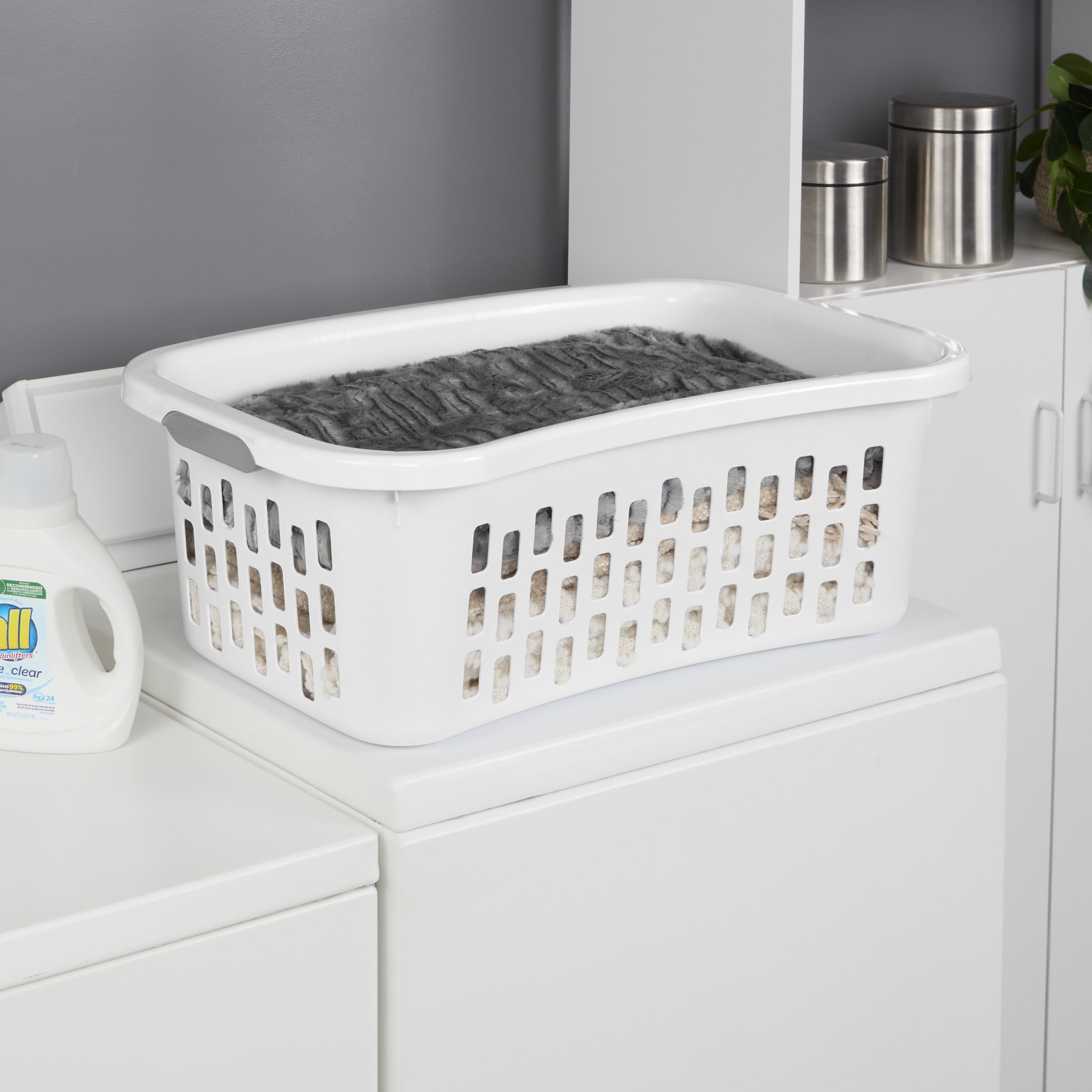 Sterilite 1.5 Bushel HipHold Laundry Basket, Contoured Shape and Comfort Handles for Easy Carrying, White, 6 Count