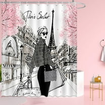 Fashion Women Shower Curtain Set Paris Eiffel Tower Shower Curtain Decor for Girls 72x72Ines Waterproof Polyester Fabric Shower Curtain with 12 Hooks (Paris)