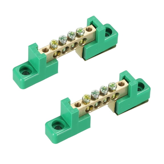 Terminal Ground Bar Screw Block Barrier Brass 4 Positions Green Pack of 2