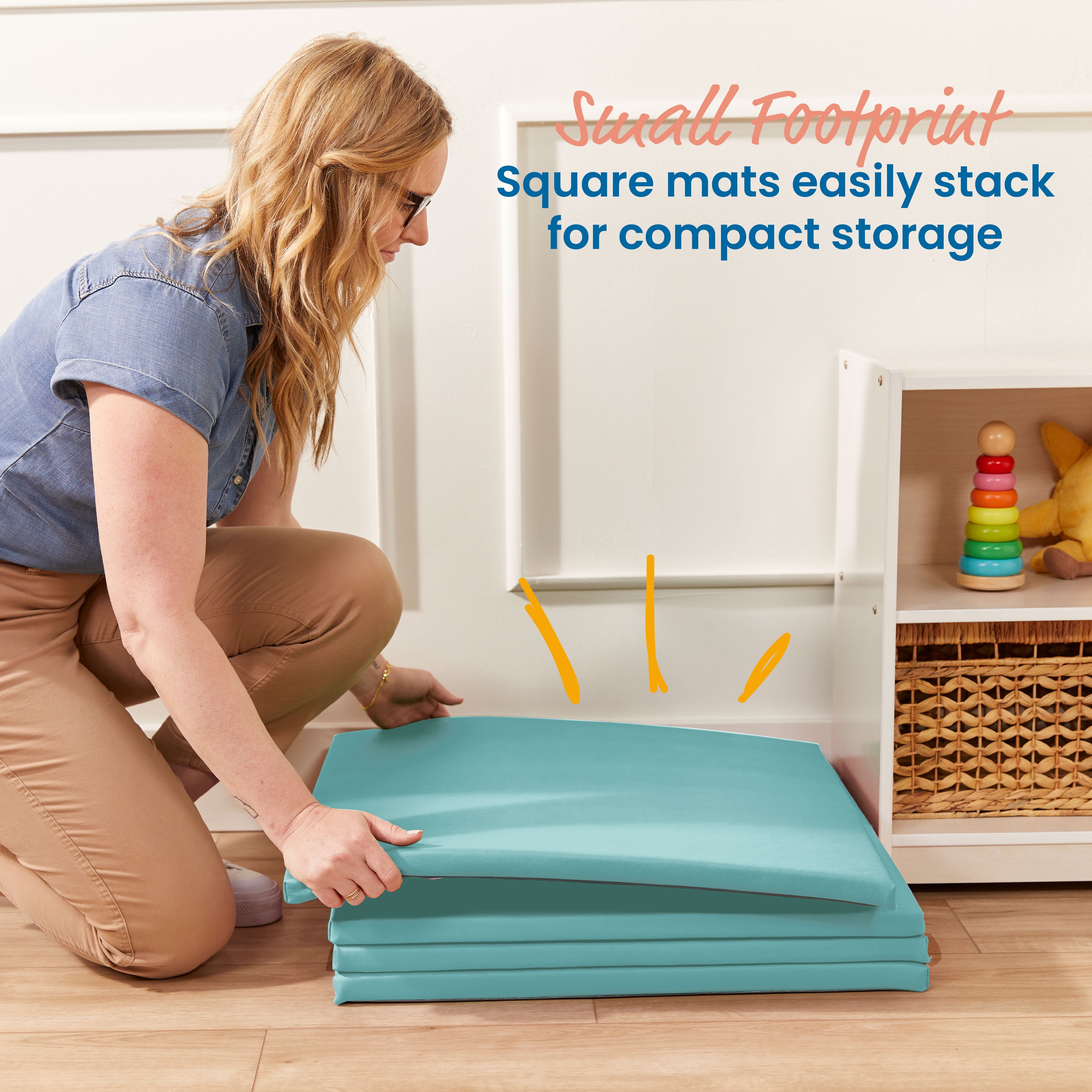 ECR4Kids SoftZone Play Patch Activity Mat Squares, Modular Playmat, Seafoam, 4-Pack
