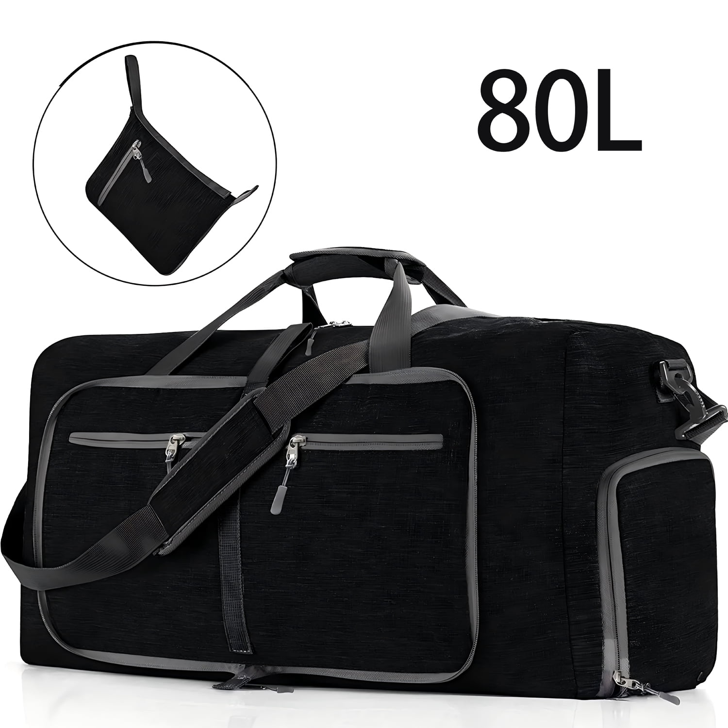 80L Large Foldable Travel Duffle Bag, 28" Black Duffel Bag for Men Women, Foldable Gym Bag with Shoes Compartment, Overnight Bags Waterproof & Tear Resistant
