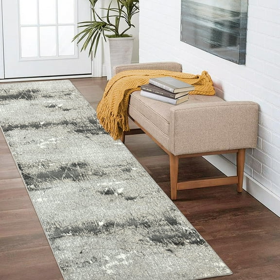 Ox Bay Bethany 2'6" x 8' Beige/Gray Abstract Durable Indoor Area Rug