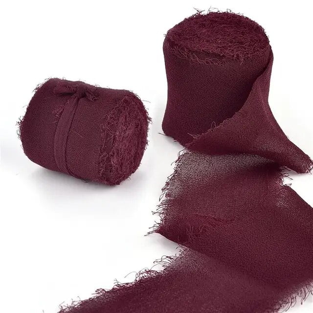Edged Chiffon Ribbon Silk-Like Ribbons Wedding Invitation Bouquet Fabric Ribbons 4cmx5m Christmas Decoration Gift Wrapping