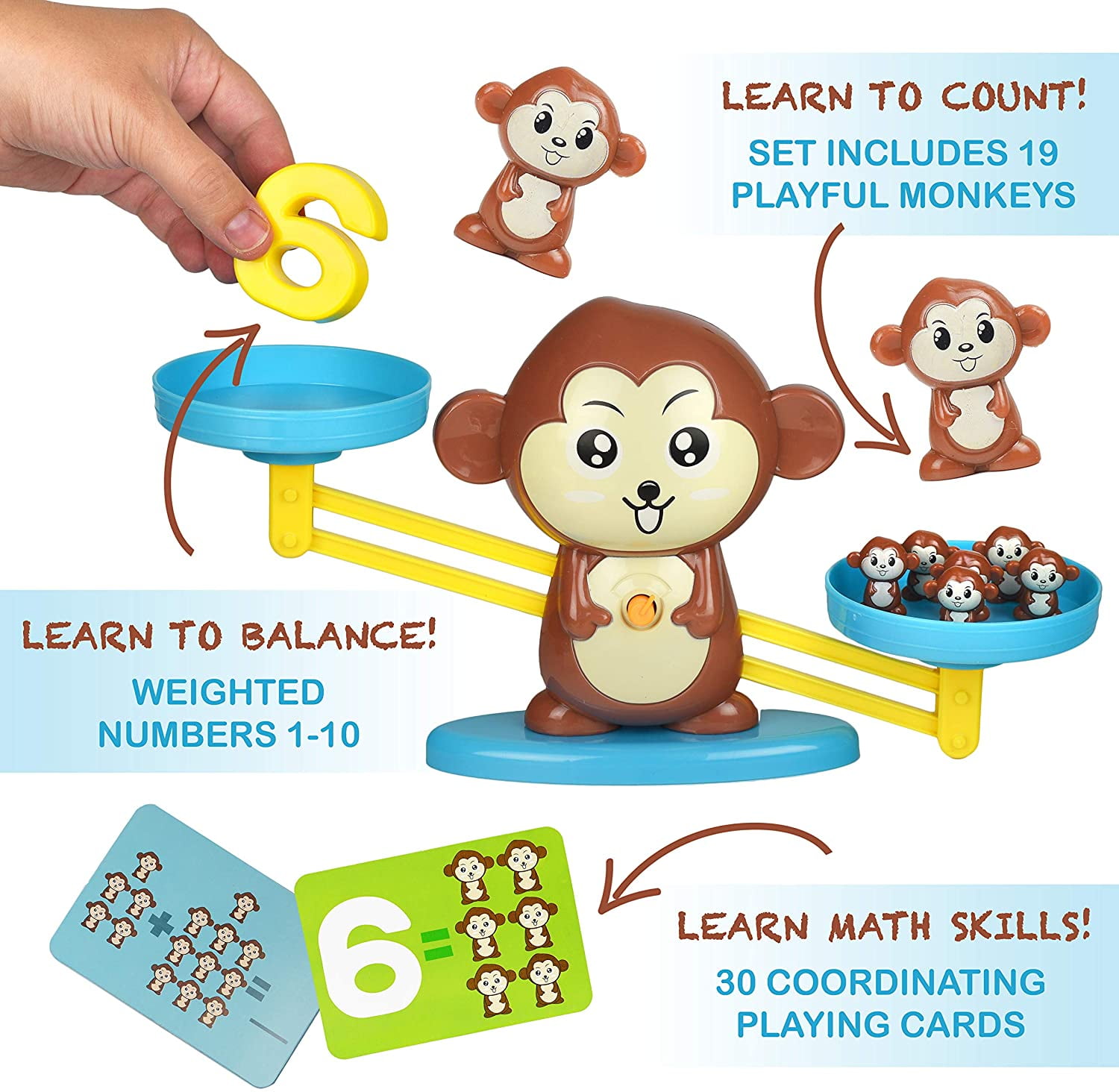 Monkey Balance Cool Math Game STEM Preschool Learning Counting Toys for 3+  Year olds Math Manipulatives First Grade Children Kids Kindergarten Board  Game (64 PCS) - Walmart.com