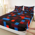 thumbnail image 3 of Homewish Geometric Plaid 4pcs Bed Sheets for Adults Boys Girls,Building Blocks King Sheets,Abstract Grid Checkered Super Cozy Sheet Set,Super Cozy Room Decor, 3 of 7