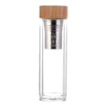 thumbnail image 1 of Botella de té con infusor de vidrio de borosilicato de doble pared con colador, infusor para infusión de té suelto, botella de té de madera de 14 onzas, 1 of 5