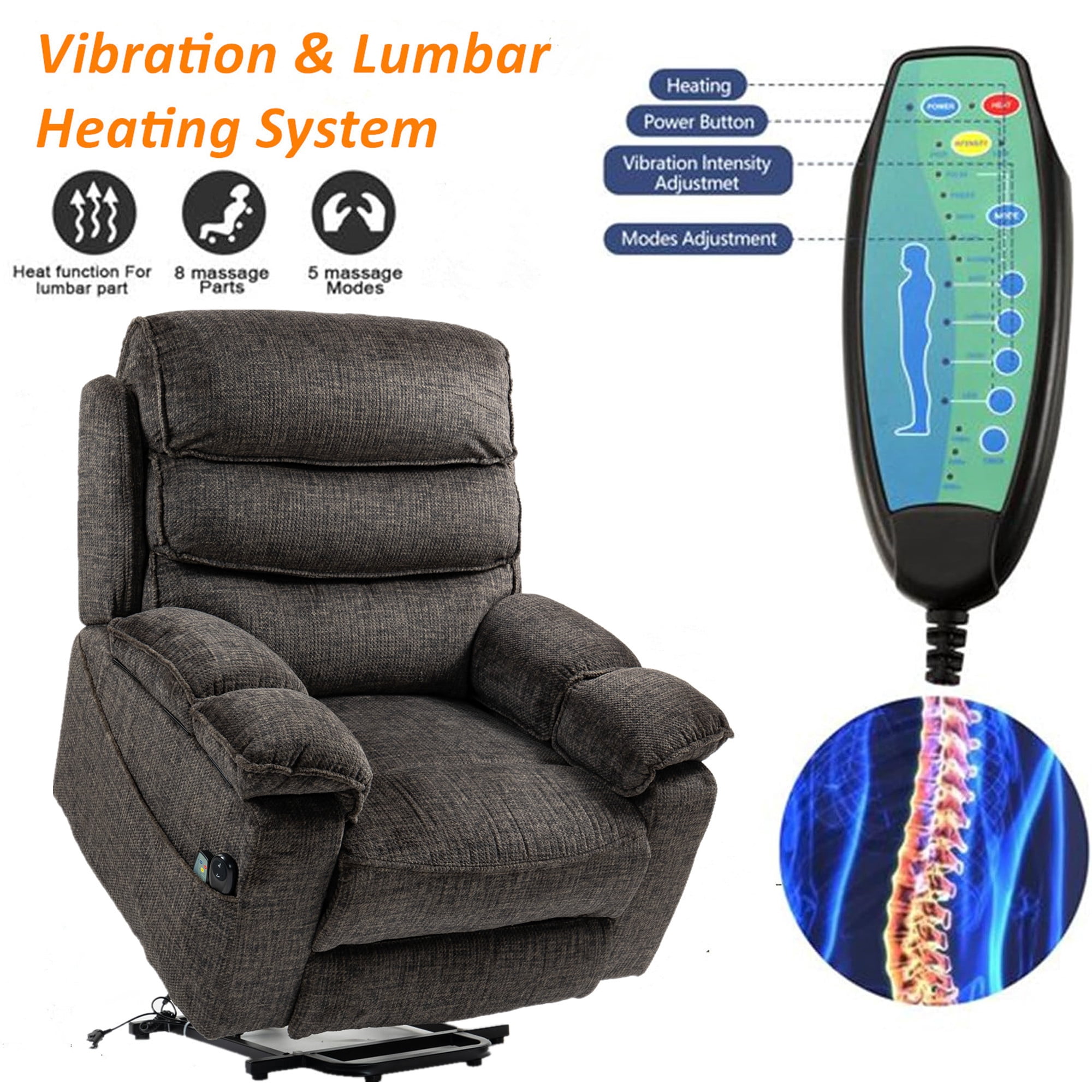 LITVZ Oversized Lift Recliner with Extended Footrest for Seniors, Heavy Duty Recliners with Heat Massage, Extra Wide Seat, Arm Storage & Cup Holders, Lay Flat 160° for Elderly Big Tall Man 400lb