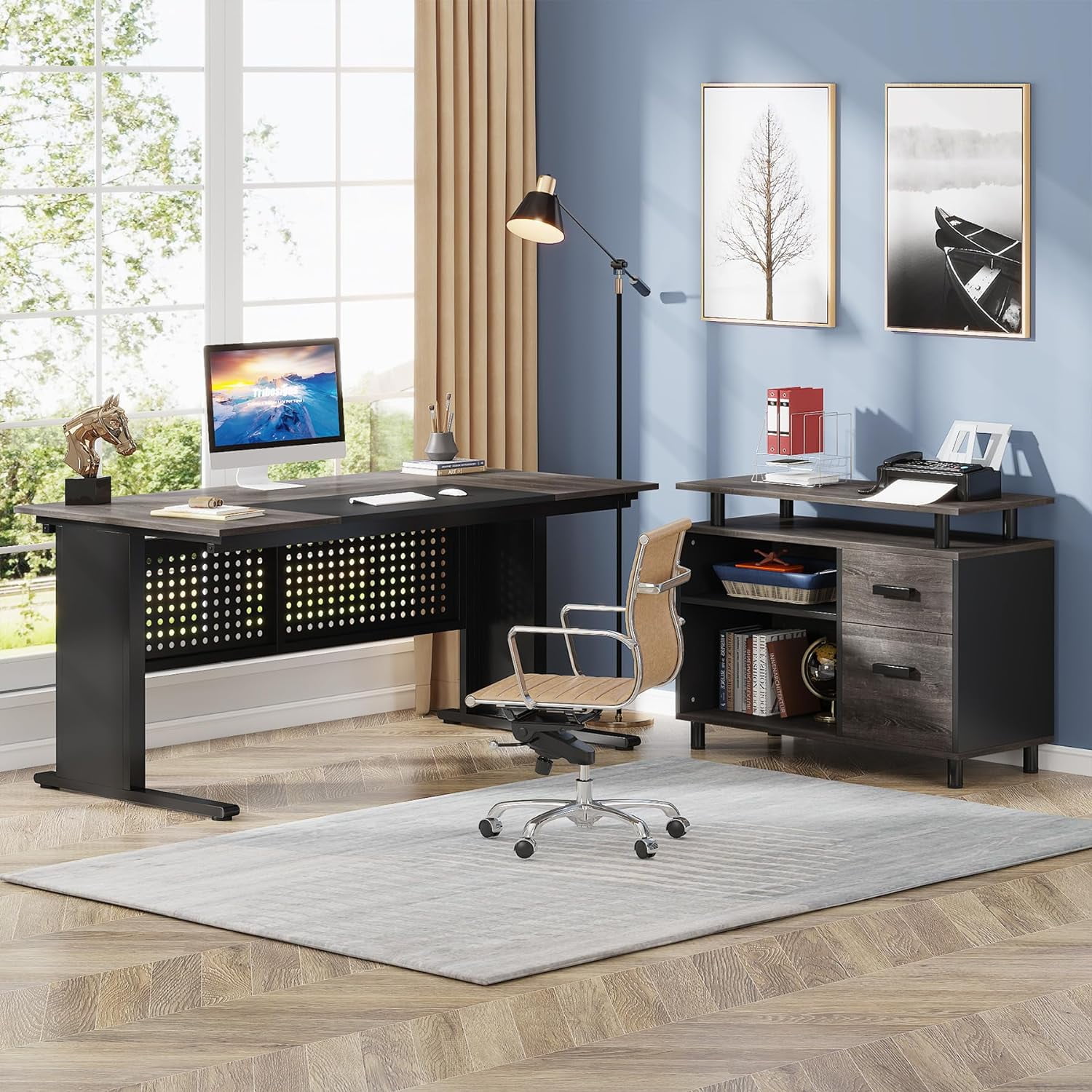Tribesigns Executive Desk, Large Computer Desk with File Cabinet, Executive Office Desk with Storage Cabinet, Business Furniture Desk Workstation for Home Office