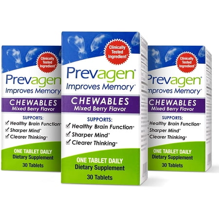 Prevagen Improves Memory - Regular Strength 10mg, 30 Chewables |Mixed Berry-3 Pack| with Apoaequorin & Vitamin D | Brain Supplement for Better Brain Health, Supports Healthy Brain Function and Clarity