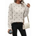 thumbnail image 2 of Women'S Polka Dots Sweaters Long Sleeve Round Neck Knitted Pullover Tops White XL, 2 of 9