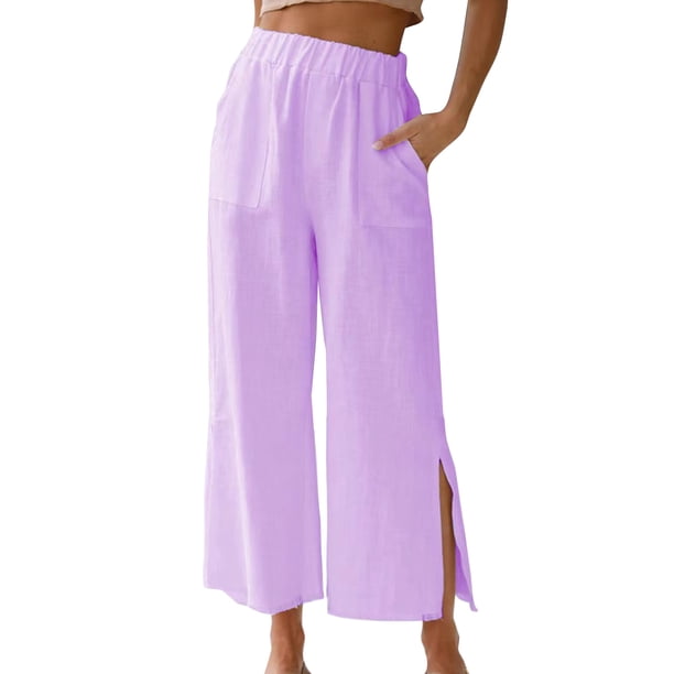 Frontwalk Women Loose Fit Cropped Trousers Summer Elastic Waisted