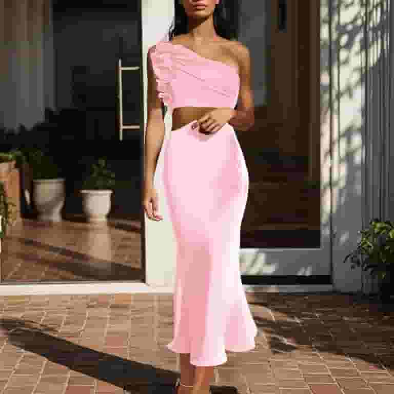 Pink Crop Top And Long Skirt Set Prom Dress Two Piece Long Prom Dresses,Long Crop Pink Crop Top And Long Skirt Set Prom Dress Two Piece Long Prom Dresses,Long Crop