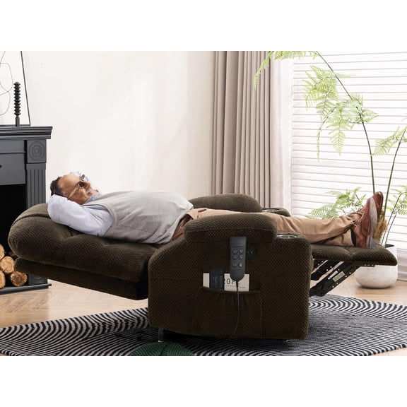 JULY'S SONG Dual Motor Lay Flat Power Lift Recliner Chair with Heat and Massage, USB & Type-C Ports, Large Recliners for Living Room, Oversized Recliner for Adults & Elderly - Dark Brown