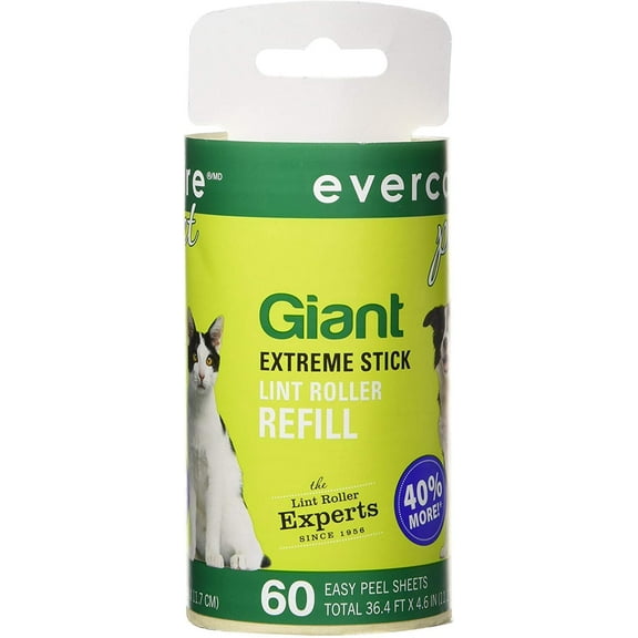 Evercare Giant Lint Roller Refill - Reusable, 60 Extra-Large Sheets - 2-Pack