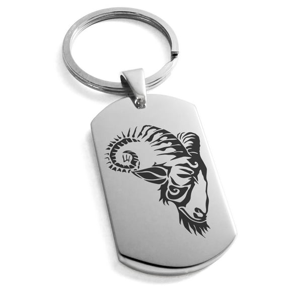 Tioneer Stainless Steel Celestial Satyr Goat Engraved Dog Tag Keychain Keyring