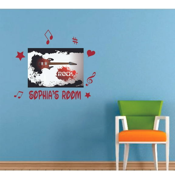 Electric Guitar Rock Rock Star Gutar Decors Wall Sticker Art Design Decal for Girls Boys Kids Room Bedroom Nursery Kindergarten House Fun Home Decor Stickers Wall Art Vinyl Decoration (40x40 inch)