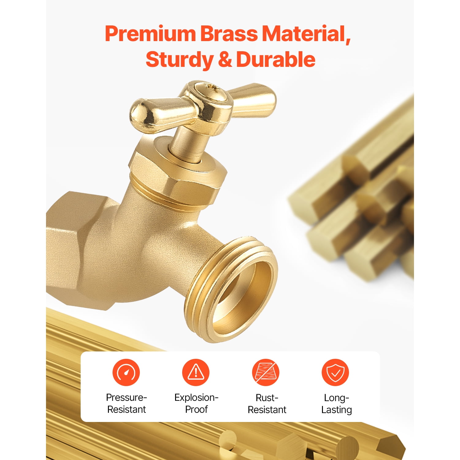 KFFKFF 1/2" FIP x 3/4" MHT Garden Valve, Multi-Turn Outdoor Faucet, Durable Brass Hose Bibb, Water Spigot for Plumbing, Fits Copper and Galvanized Pipes