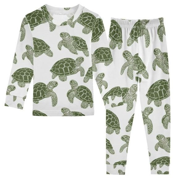 joogoo Turtle Retro 2 Piece Long Sleeve Tee and Pants Cotton Pajama Set 5Y