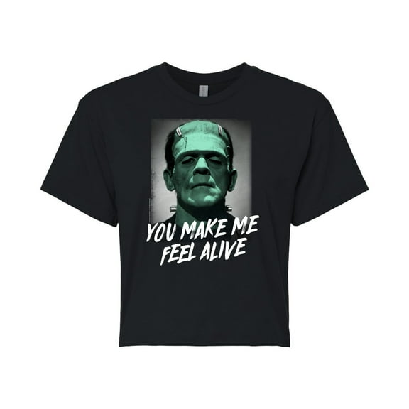 Classic Monsters - Frankenstein - You Make Me Feel Alive - Shaded - Juniors Cropped Cotton Blend T-Shirt