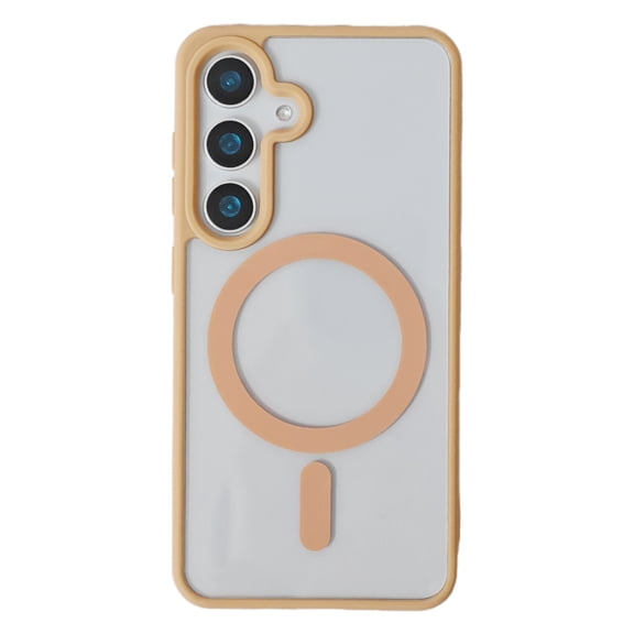 Clear Case for Samsung Galaxy S25, Matte Frosted Magnetic Ring Support Wireless Charging, Acrylic Hard Protective Shockproof Non-Yellowing Cover for Samsung Galaxy S25, Desertgold