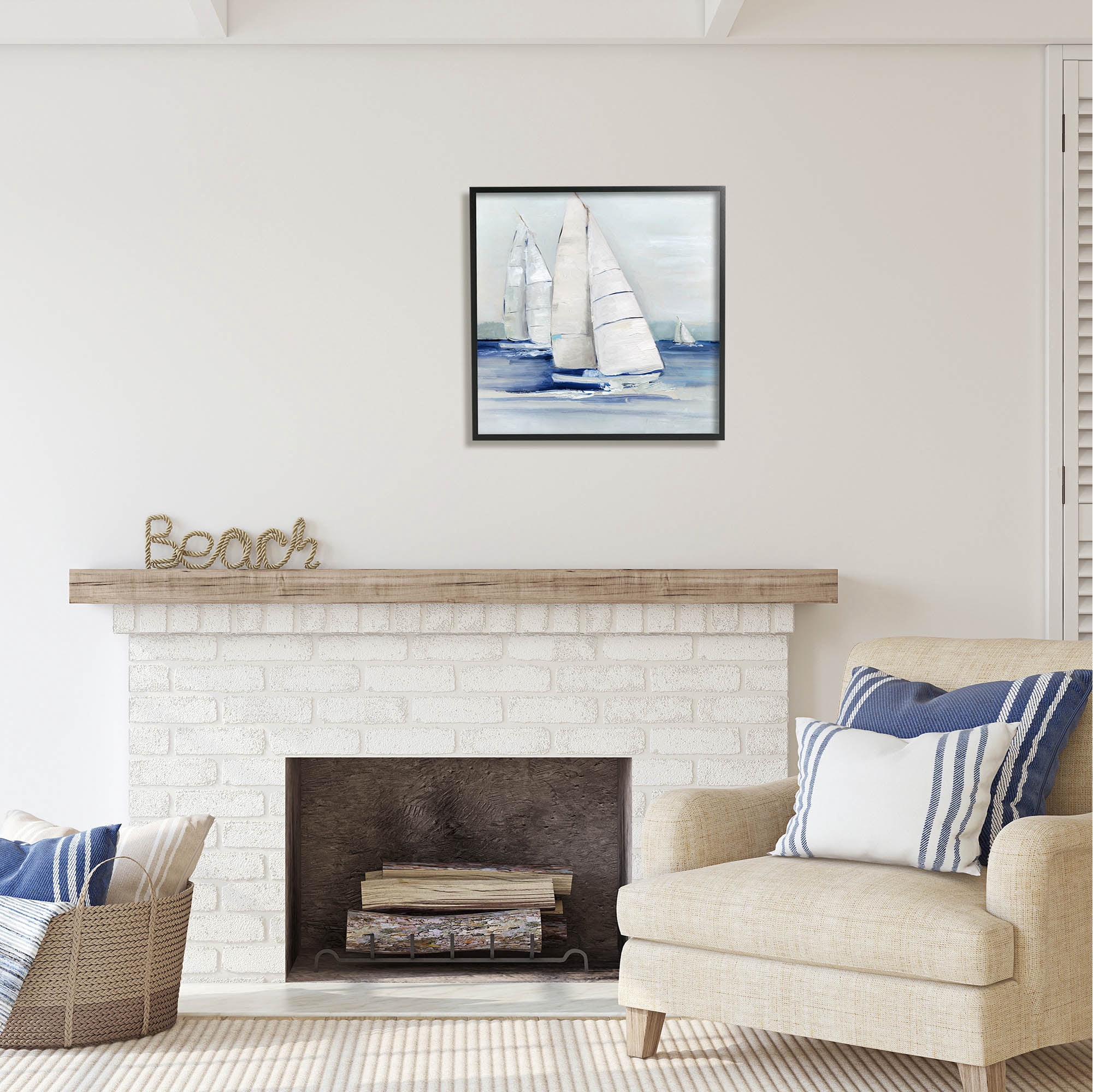 Stupell Industries Nautical Boats Sailing Sea Waves Coastal Painting Black Framed Art Print Wall Art