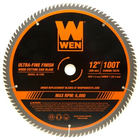WEN Products 12-Inch 100-Tooth Carbide-Tipped Ultra-Fine Finish Professional Woodworking Saw Blade for Miter Saws and Table Saws