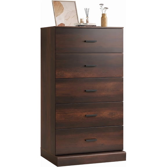 5 Drawer Wood Dresser for Bedroom - Tall Chest of Drawers with Metal Handles, Storage Cabinet for Living Room, Hallway