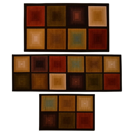 Multi Squares Beige Area Rug - Optic Squares 3 Piece accent Rug Set