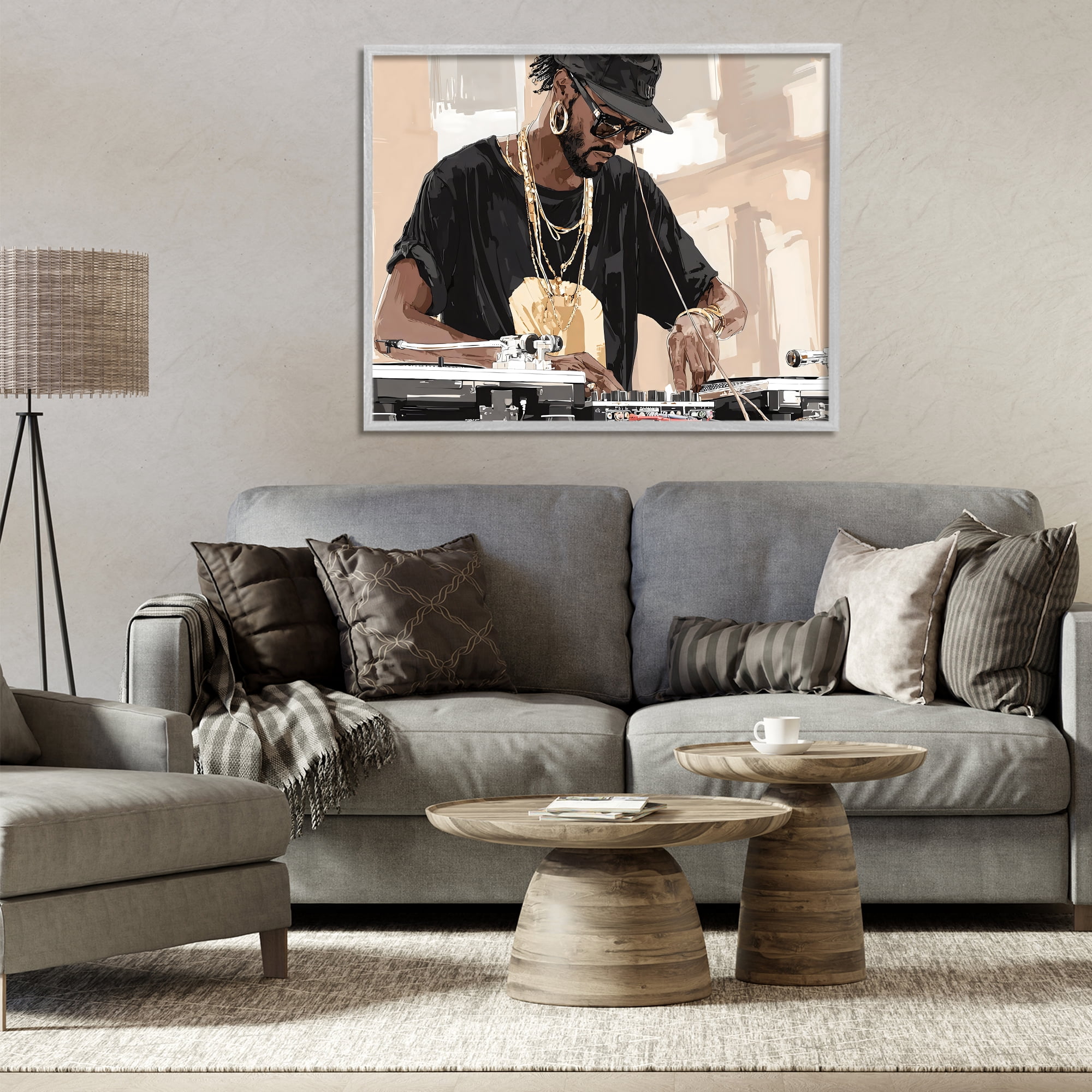 Stupell Industries Timeless DJ with Urban Rhythm Gray Framed Giclee Art, design by Franklyn Gregory