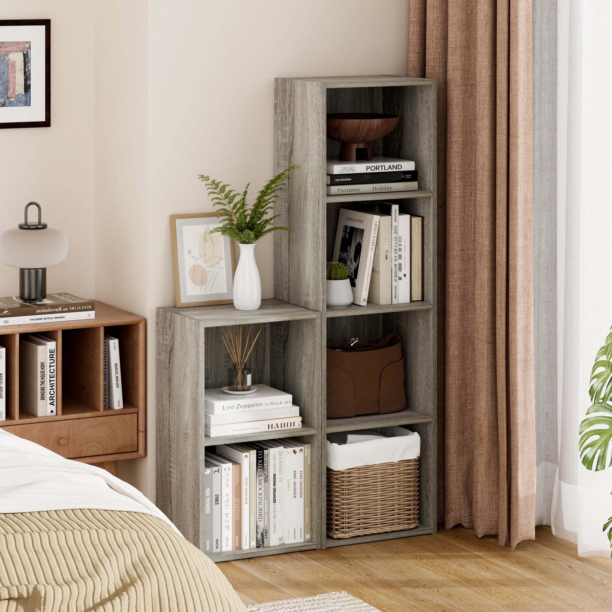 HOMLUX 9" x 12" x 42" Storage Shelf 4 Tier Cube Bookcase, Suitable for Small Space, Gray