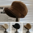 thumbnail image 2 of Opolski Winter Beret Warm Thickened Plush Lined Solid Color Retro Warm Korean Adjustable Fordable Solid Color Female Lady Outdoor Newsboy Hat Bonnet Coffee, 2 of 8