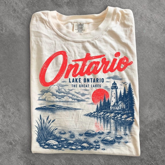 Lake Ontario Great Lakes T-shirt Lake Ontario Graphic Tee Cream Lighthouse Design Shirt Nature Lover Tee