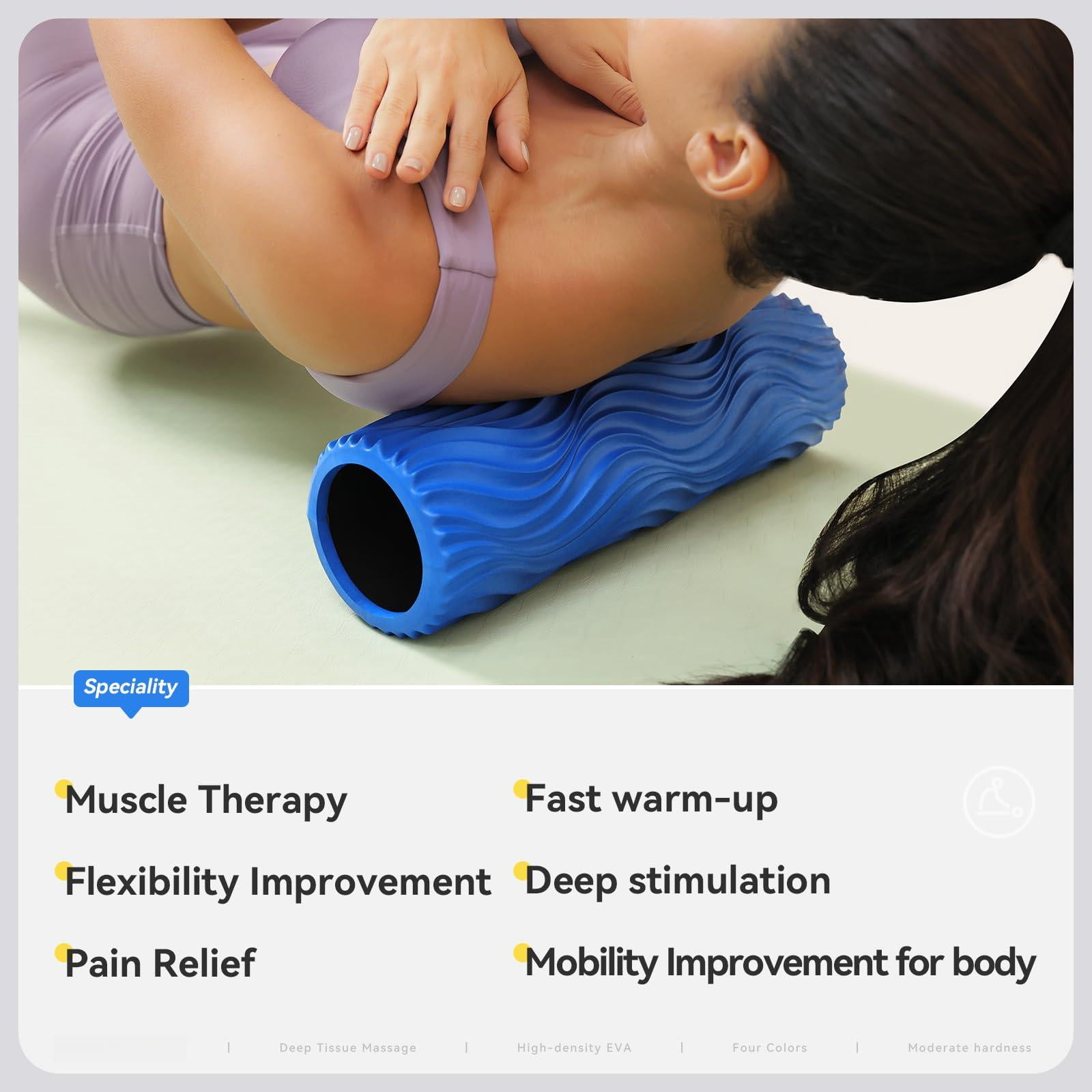 Foam Roller Medium Density For Deep Tissue Massage Of The And Leg - Self Myofascial Release  Wave Textured Fitness Pilates Yoga