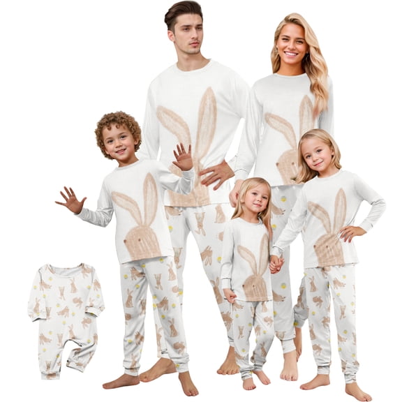 Onlypjs Easter Family Matching Pajamas Set Bunny Print – Soft Long Sleeve Sleepwear for Men and Women, Cozy Loungewear