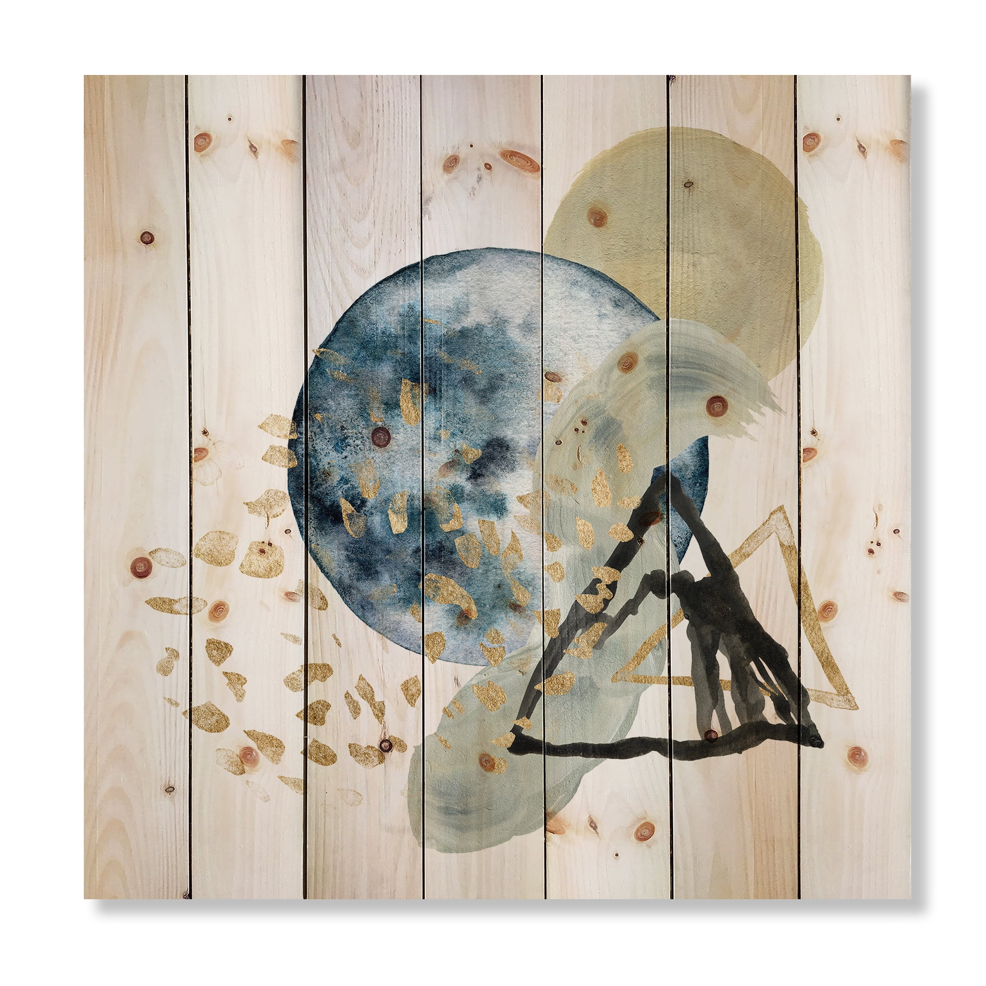 Designart 'Minimalistic Landscape of Moon With Mountains II' Modern Print on Natural Pine Wood