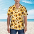 thumbnail image 2 of Vsdgher Brown Leaf Pattern Sunflower Print Men's Hawaiian Shirts Button Down Tropical Holiday Beach Shirts Vacation Clothes,Large, 2 of 7