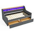 thumbnail image 6 of Upholstered Sofa Bed with Three LED Lights, Storage Adjustable Headboard, Twin Size Daybed with 2 Pull Up Drawers and Wireless Charging, Linen Padded Sofa Bed Frame for Living Room, 6 of 7