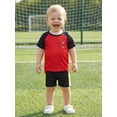 thumbnail image 4 of RUINIXCW Toddler Baby Boy Football Soccer Jersey Outfit Infant Baby Boys Fall Summer Clothes Crew Neck Short Sleeve Shirt and Shorts 2 Pcs Set, 4 of 9